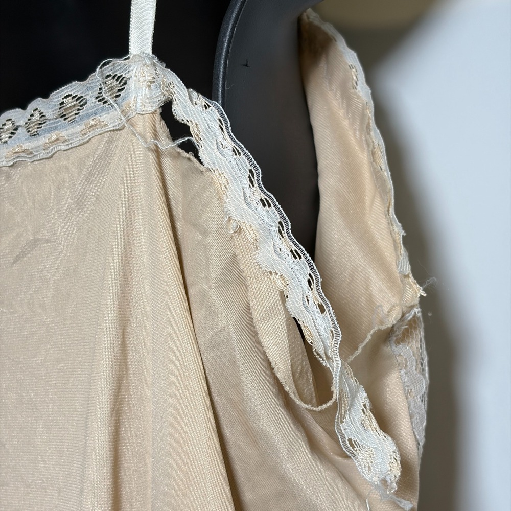 Vintage Full Slip Lace Trim Bodice Lingerie Neutral Bridal Pinup Feminine Retro - Picture 9 of 10